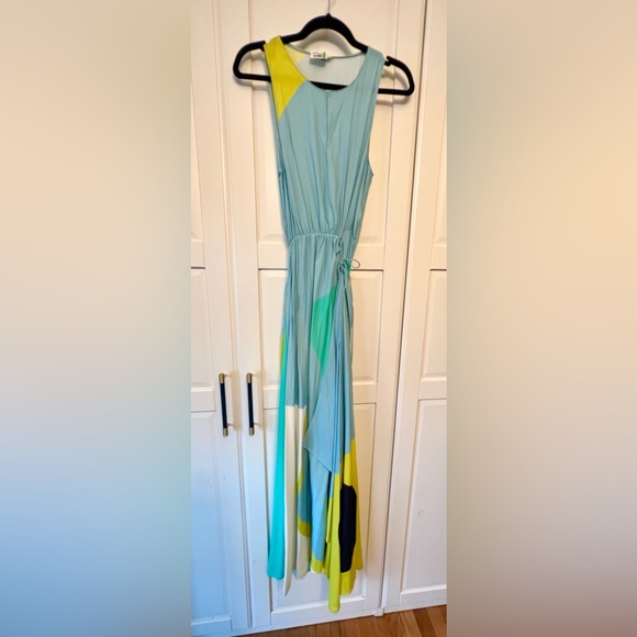 THE KIT. Size M Maxi Wrap Dress with Green Blue White Asymmetrical Print - Picture 5 of 5